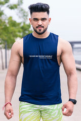 QUIRKY GYM VEST NAVY BLUE - TRAINING QUOTES