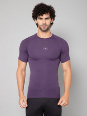 MINIMAL BUZZ LOGO DETAIL-COMPRESSION HALF SLEEVE T-SHIRT-PURPLE