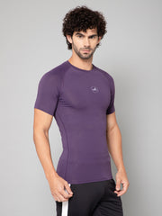 MINIMAL BUZZ LOGO DETAIL-COMPRESSION HALF SLEEVE T-SHIRT-PURPLE