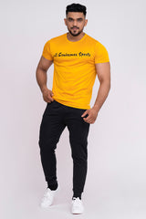 Solid Dye Round Neck T-Shirts Mustard Charcoal (D)