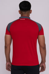 Stand Neck Semi Collar T-Shirts Red Dark Grey