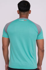 Stand Neck Semi Collar T-Shirts Mint Green Light Grey