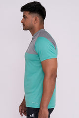 Stand Neck Semi Collar T-Shirts Mint Green Light Grey (D)