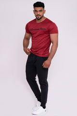 Solid Dye Round Neck T-Shirts Maroon Black (D)