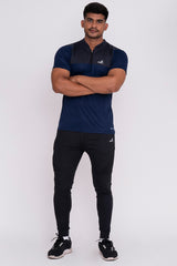 Stand Neck Semi Collar T-Shirts Navy Charcoal