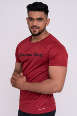 Solid Dye Round Neck T-Shirts Maroon Black (D)