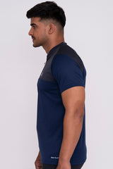 Stand Neck Semi Collar T-Shirts Navy Charcoal (D)