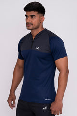 Stand Neck Semi Collar T-Shirts Navy Charcoal (D)
