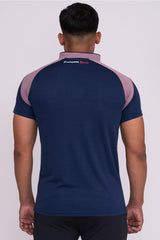 Stand Neck Semi Collar T-Shirts Navy Peach (D)