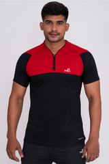 Stand Neck Semi Collar T-Shirts Black Red (D)