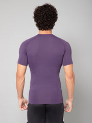 MINIMAL BUZZ LOGO DETAIL-COMPRESSION HALF SLEEVE T-SHIRT-PURPLE