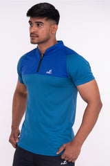 Stand Neck Semi Collar T-Shirts Firozi Royal Blue (D)