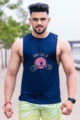 QUIRKY GYM VEST NAVY BLUE- DONUT GIVE UP
