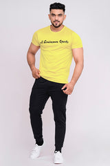 Solid Dye Round Neck T-Shirts Yellow Black (D)
