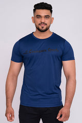 Solid Dye Round Neck T-Shirts Navy Firozi (D)